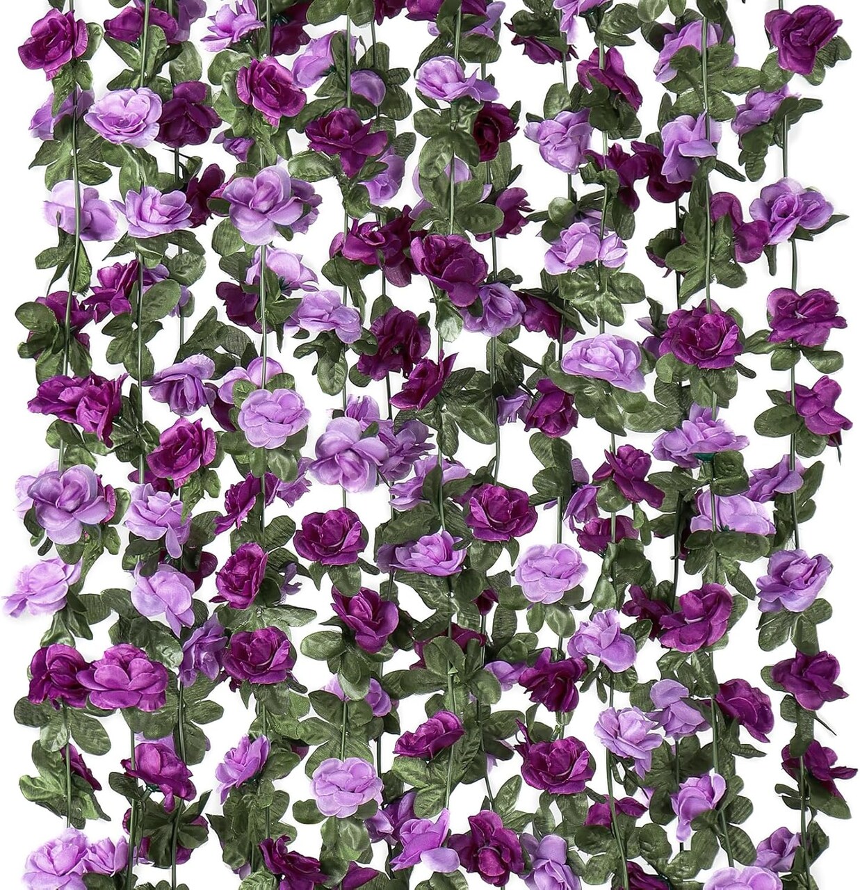 9 Pack 72 FT Artificial Spring Flower Garland, Fake Purple Roses Vines Silk Flowers Faux Plastic Outdoor Hanging Floral Ivy Garland Decoration